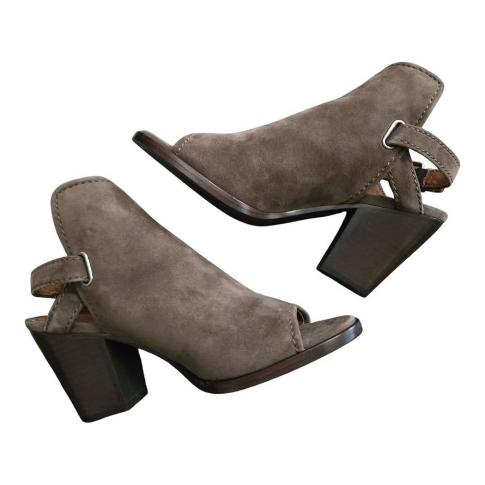 Frye Dani Shield Slingback Open-Toe block heel Suede Booties – Size 10